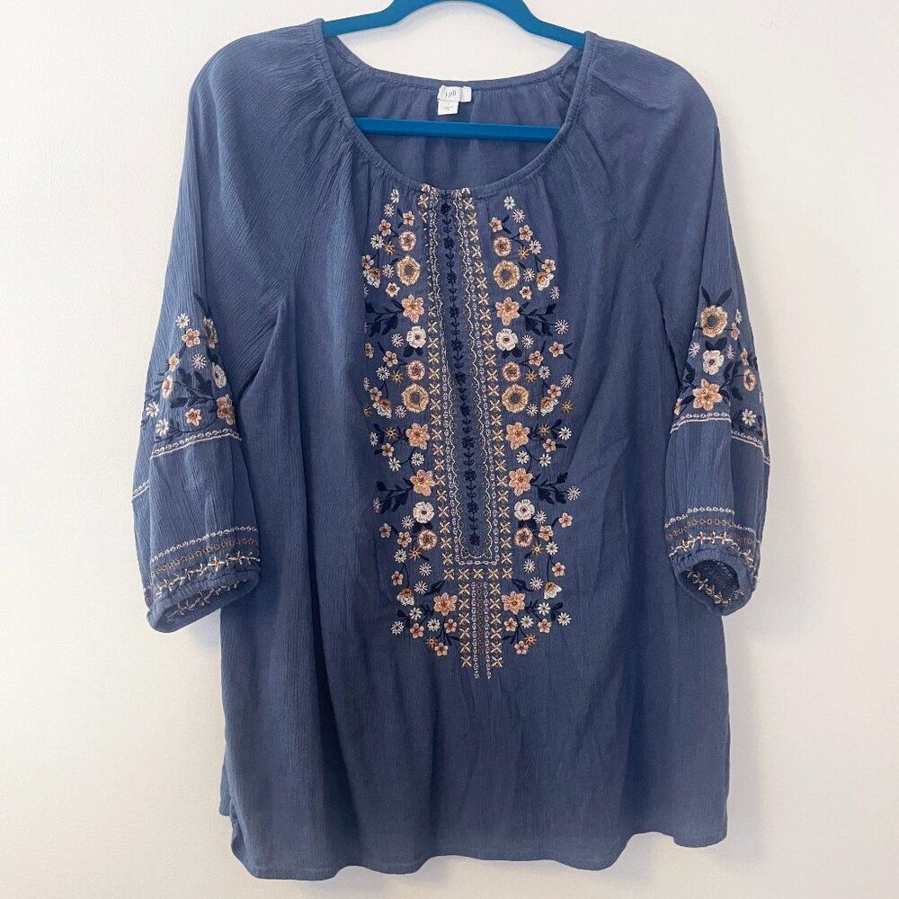J. Jill Wildflower Embroidered 3/4 Sleeves Oversized Top Size S